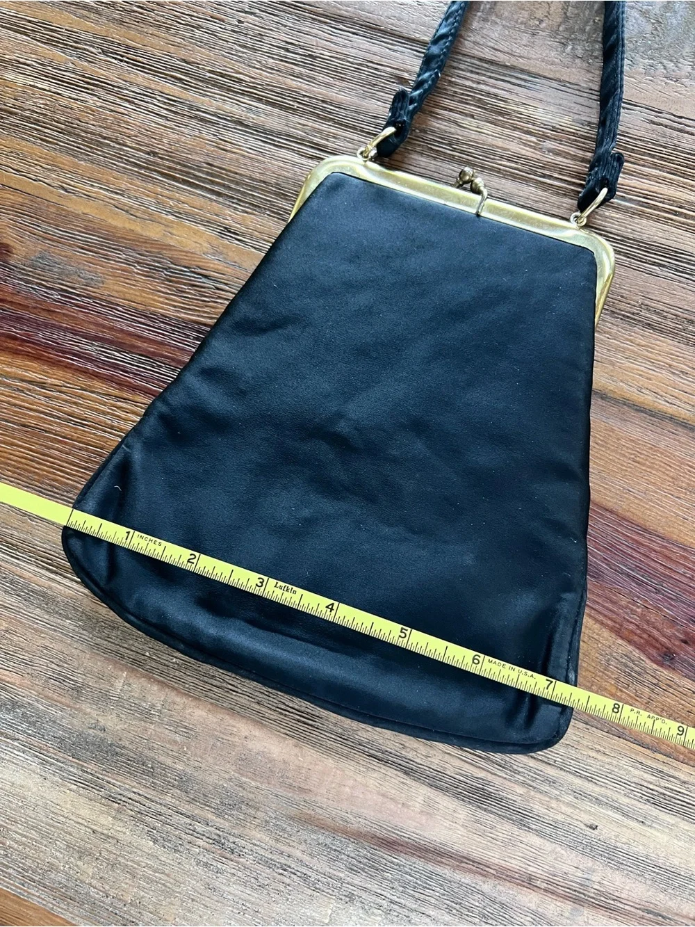 Vintage Ingber Black Satin Evening Purse Kiss Lock Bag With Coin Purse USA MCM